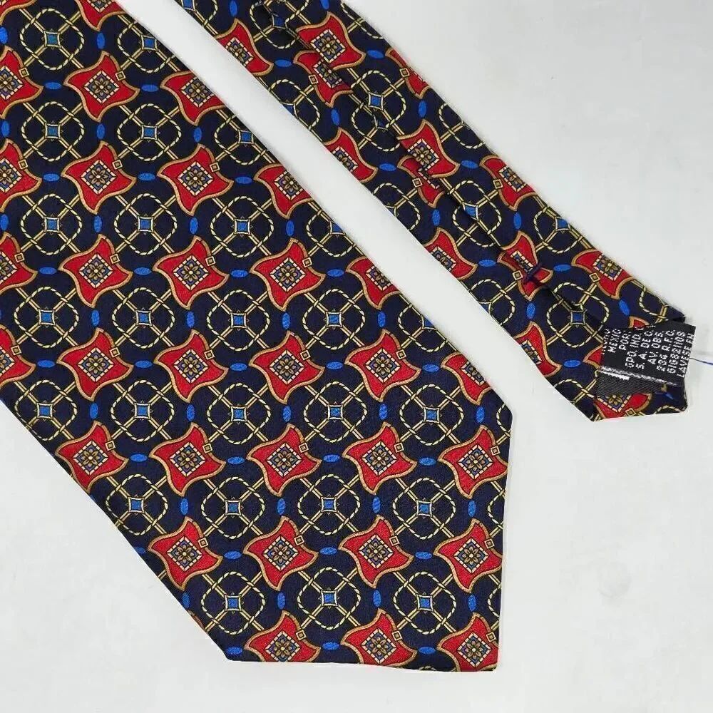 OSCAR DE LA RENTA SILK TIE BLACK RED BLUE GOLD BAROQUE LUXURY SATIN 3.75" X 58"
